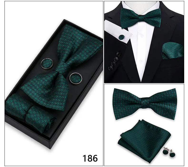 Bowtie For Men Set Gift Box Business Gift Fashion Bow Tie Pocket Square Cufflinks Set Bowtie 3pcs For Wedding Hanky Cravata Neck