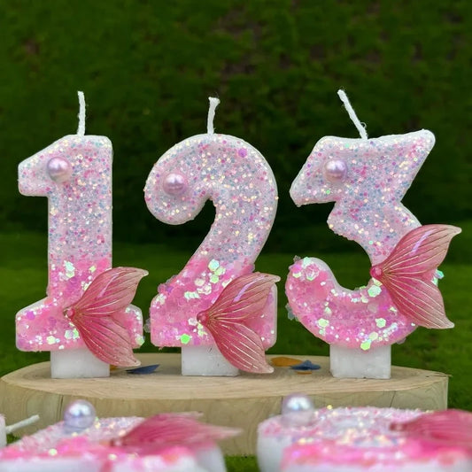 Digital Birthday Candles Party Decoration Birthday Pink Candles Sparkling Pink Beauty Fish Tail Wedding Boys Girls Gifts Number Good Vibrations