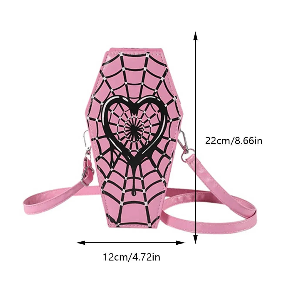 Women Fashion Shoulder Bag Large Capacity Coffin Shaped Casual Satchel Bag Adjustable Strap Spider Web PU Leather Chic Hobo Bag Good Vibrations
