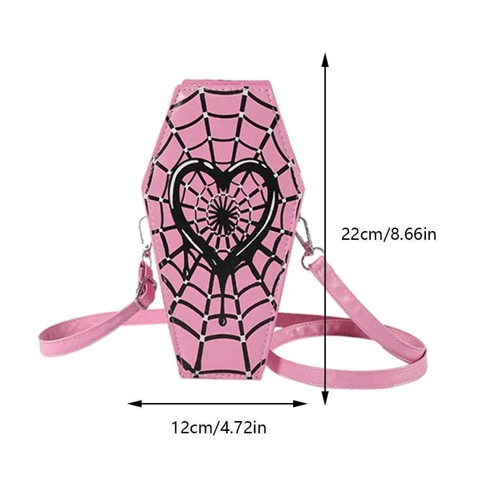 Women Fashion Shoulder Bag Large Capacity Coffin Shaped Casual Satchel Bag Adjustable Strap Spider Web PU Leather Chic Hobo Bag Good Vibrations