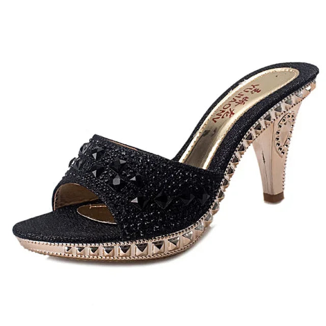 Summer Women Sandals Rhinestone Women Shoes Sexy High Heels Shoe Ladies Sandalias Gold Silver Women Slippers Heeled Sandals Sexy Good Vibrations