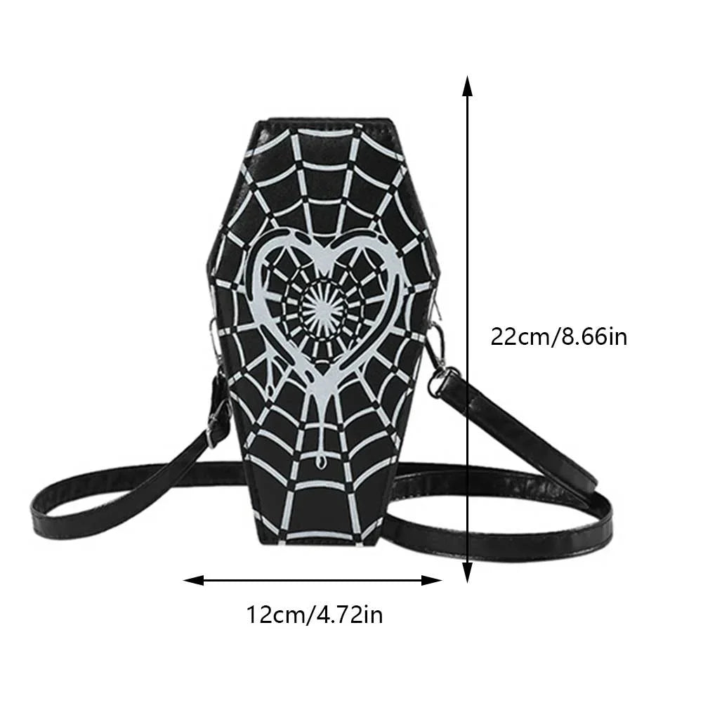 Women Fashion Shoulder Bag Large Capacity Coffin Shaped Casual Satchel Bag Adjustable Strap Spider Web PU Leather Chic Hobo Bag Good Vibrations