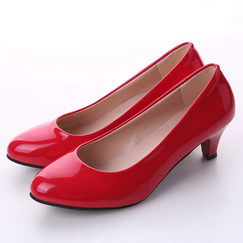 Shoes Ladies Pumps Medium Heel Nude Sexy High Heels Weeding Shoes Women Office Work White Pumps Party Shoes Good Vibrations
