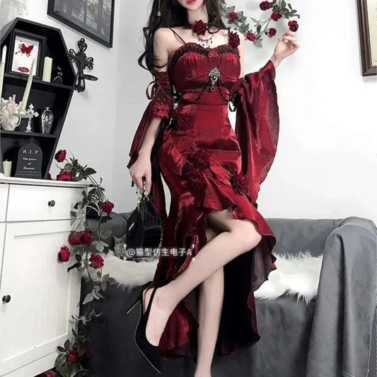 Red rose fish tail elegant royal sister dress - Stylish Fit