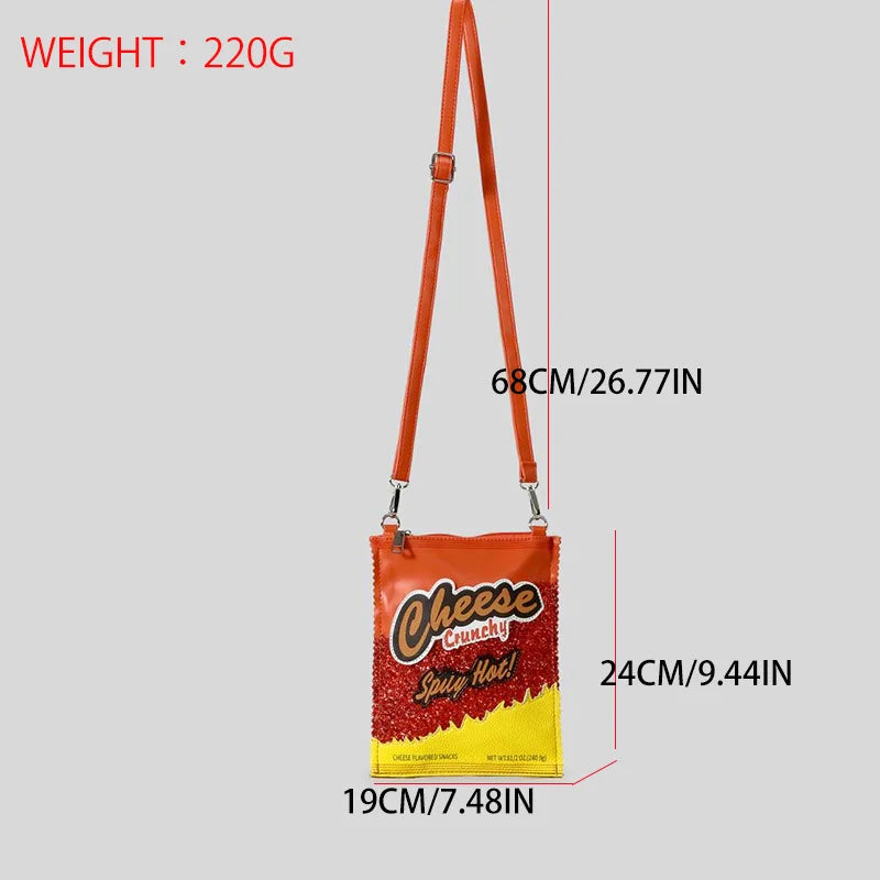 Unique Cheese Crunchy Bags Women Purses and Handbags Snacks Chips Ladies Crossbody Bag Girls Mini Clutch Bags Novelty Purses Good Vibrations