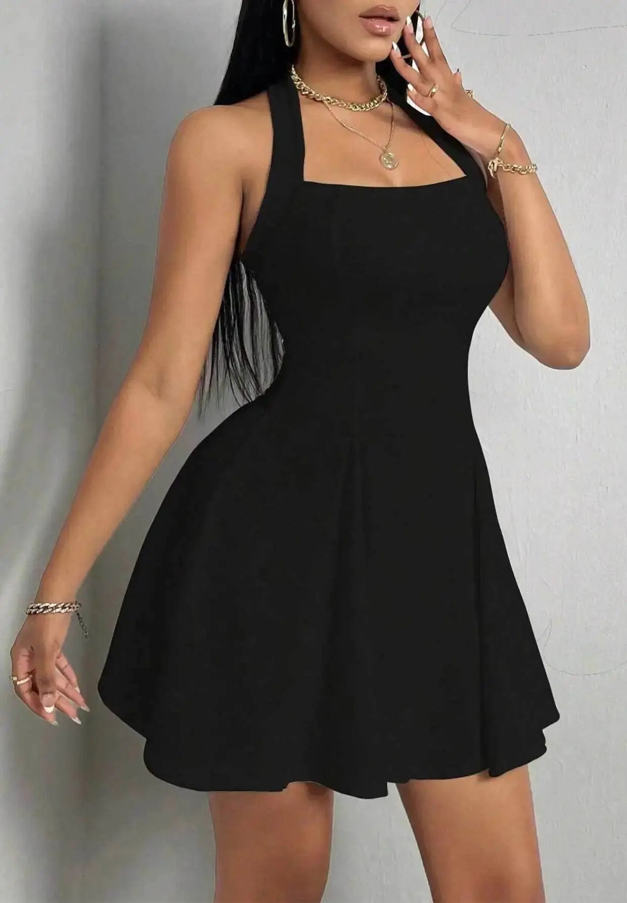 New 2024 European and American Cross Border Elegant, Be Careful with Machine Hanging Neck, Waist Tightening, Slim A- Good Vibrations