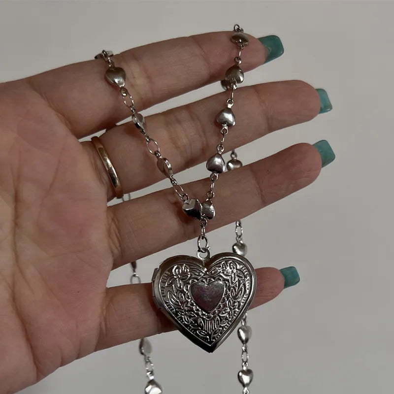 Romantic Heart Locket Pendant Openable Female Silver Color Stainless Steel Photo Frame Charm Necklace for Women Men Jewelry Gift Good Vibrations