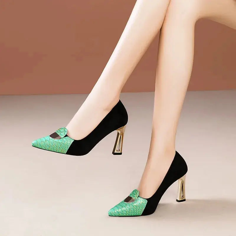 Sexy Fashion Style Women's Heeled Shoes Pointed Tip High Heels One Kick Retro Women Shoes Suede 2025 New Spring Zapatos De Mujer Good Vibrations