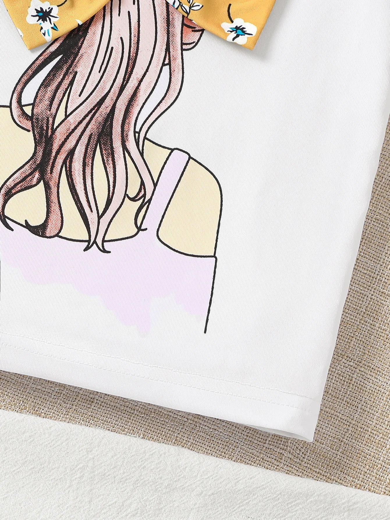 Girls Summer 2-Piece Set Cartoon Print T-Shirt & Floral Straight Leg Pants Breathable Kids Clothing Casual Outfit Fashion Good Vibrations