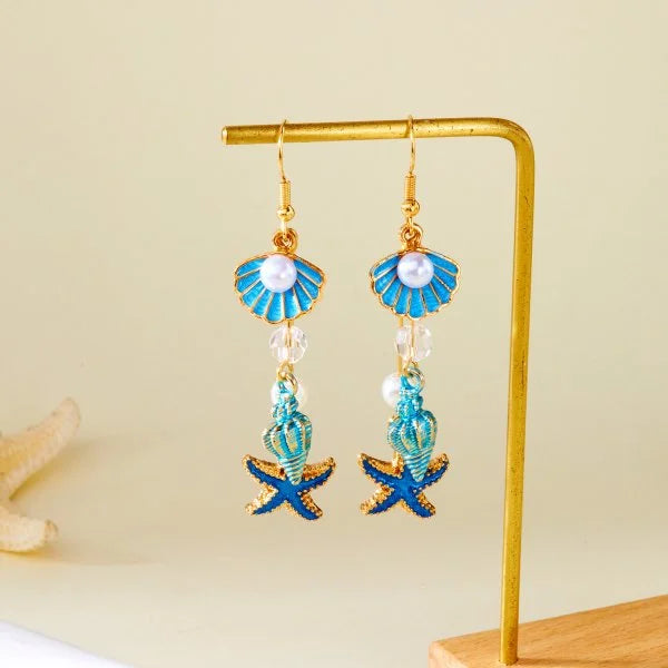 Fashion Asymmetric Ocean Style Earrings Stud For Women Starfish Shell Earring Ear Ring Imitation Pearl Zircon Jewelry Gift Good Vibrations