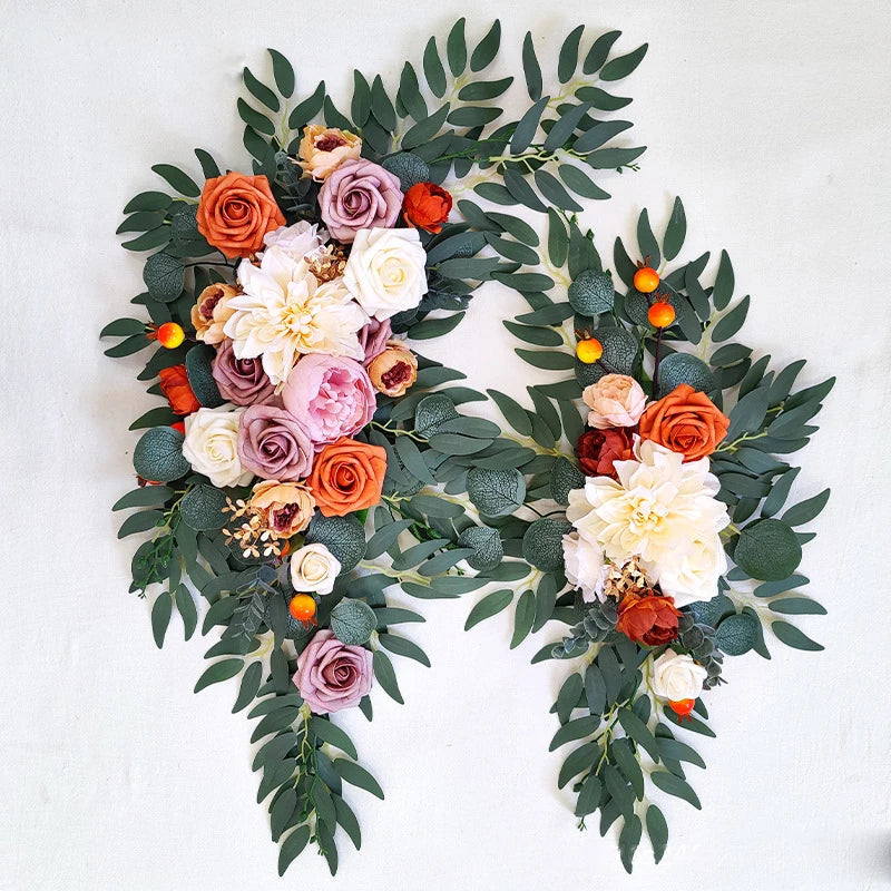Yannew Burnt Orange Rustic Wedding Arch Flowers White Swag Drape Kit for Wedding Ceremony Reception Backdrop Floral Decoration Good Vibrations