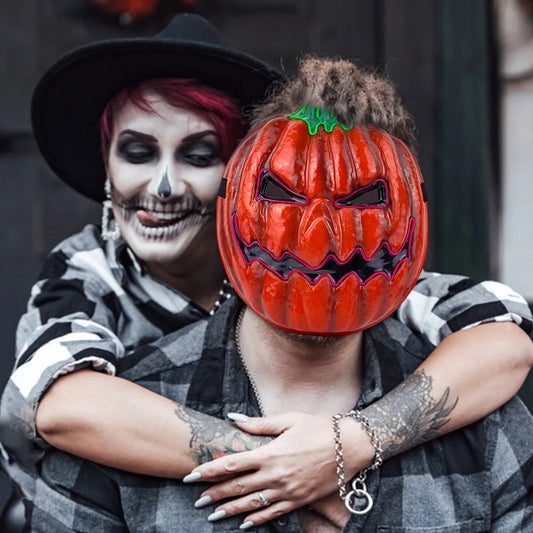 Creative Halloween Masks With Luminous LED Gloiwng Pumpkin Head Horror Mask Ghost Full Face Mask Party Decoration Props Good Vibrations