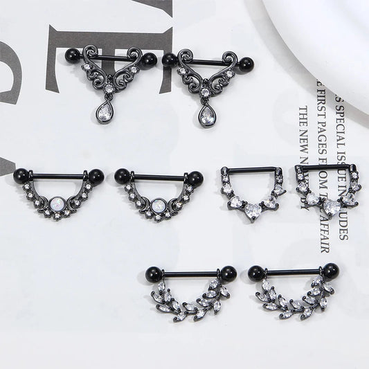 4 pairs of 14G women's nipple rings 316L stainless steel heart-shaped teardrop Moon Star opal leaf CZ barbell nipple rings Good Vibrations