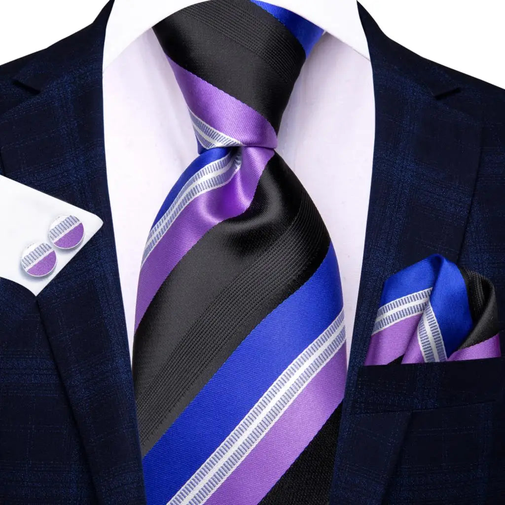 Black Red Striped Silk Wedding Tie For Men Handky Cufflink Gift Men Necktie Fashion Business Party Dropshiping Hi-Tie Designer Good Vibrations