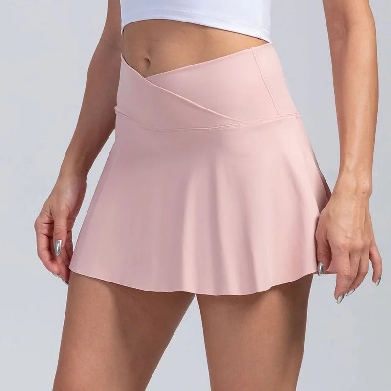 Women Pleated Tennis Skirt With Pockets Shorts Athletic Skirts Crossover Breathable Athletic Golf Skorts Workout Sports Skirts Good Vibrations