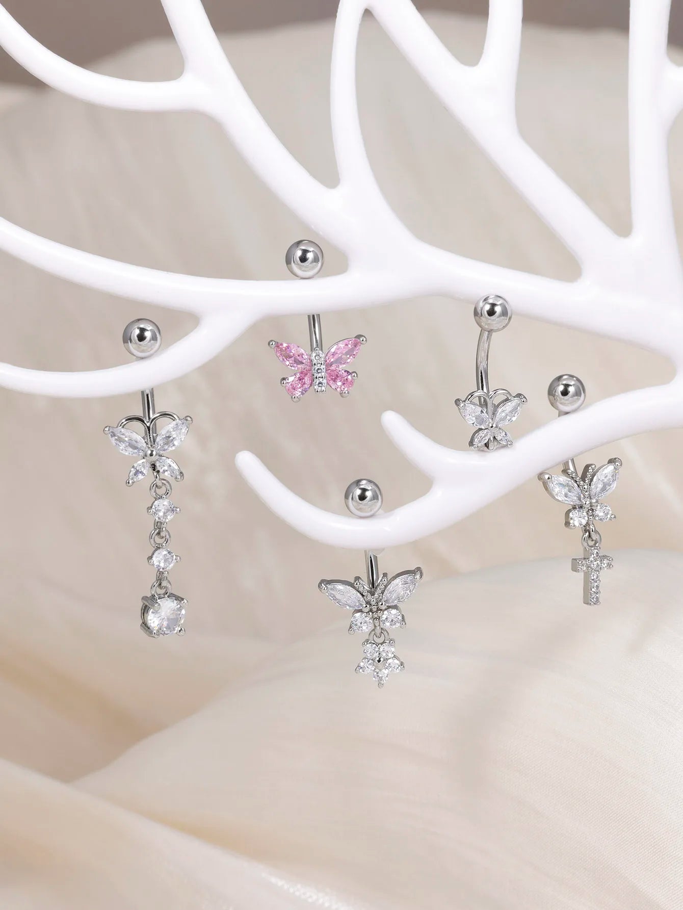 Butterfly Dangle Belly Button Ring Surgical Steel Navel Rings Pink Zircon Umbilical Ring Hypoallergenic Tummy Ring  Piercing Good Vibrations Adult Super Store
