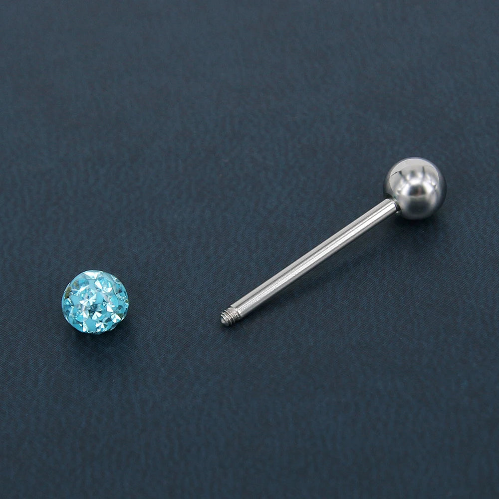 ZS 1Piece 14G Oil Luminescence Tongue Piercing Rings Stainless Steel Tongue Stud Skull Star Studs Earrings BCR Piercings Jewelry Good Vibrations Adult Super Store