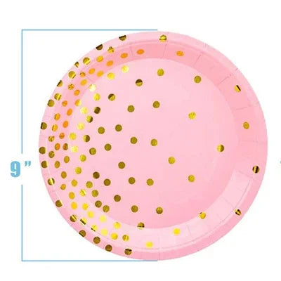 Pink Party Decoation Gold Supplies Paper Tablecloth Disposable Dinnerware Plate Napkin Cup for Christmas Birthday Party Wedding Good Vibrations