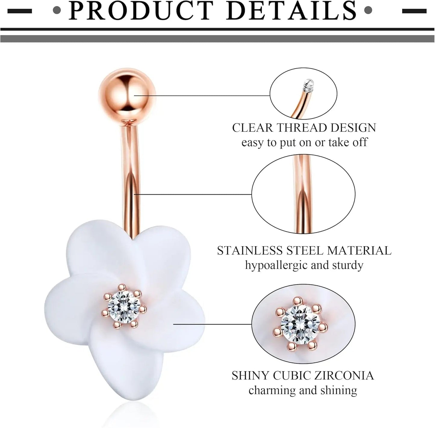 Bobisty Navel Rings Surgical Stainless Steel Belly Button Rings for Women Girls Body Piercing with Gold Plated Brass Flower Good Vibrations Adult Super Store