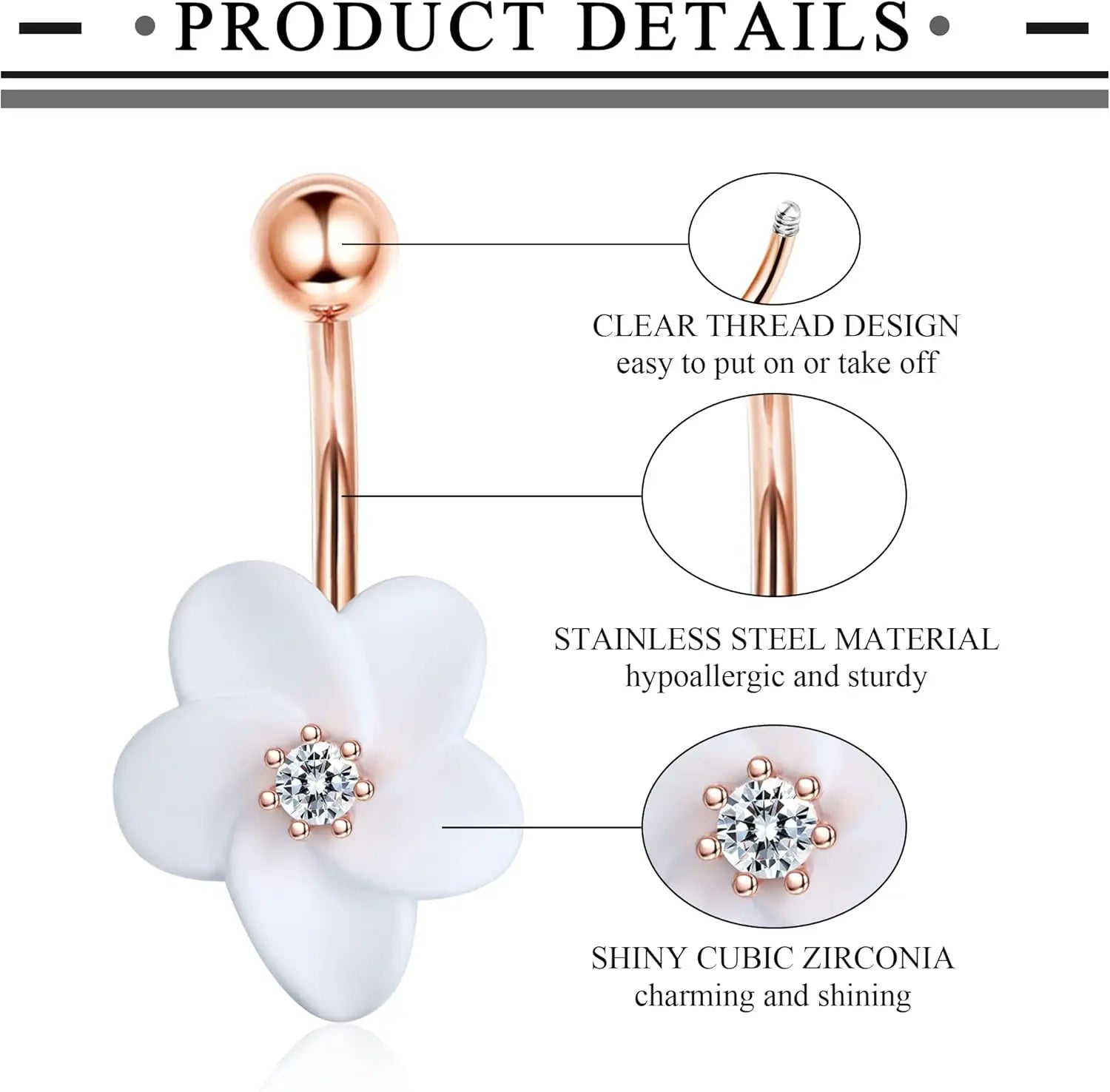 Bobisty Navel Rings Surgical Stainless Steel Belly Button Rings for Women Girls Body Piercing with Gold Plated Brass Flower Good Vibrations Adult Super Store