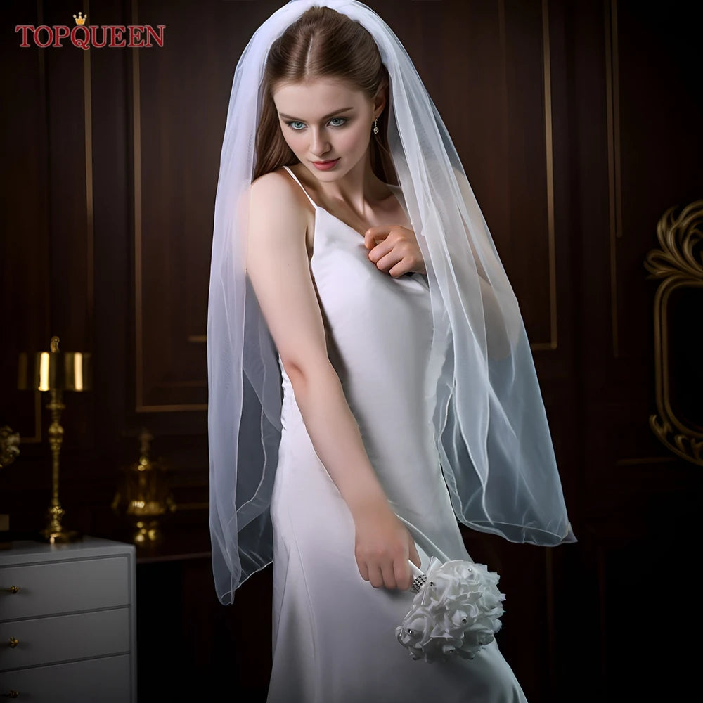 TOPQUEEN V14 Wedding Veil Short Pencil Edge Simple Wedding Veil Bridal Veils Wedding Short Veu Bride Short Wedding Veil One Laye Good Vibrations