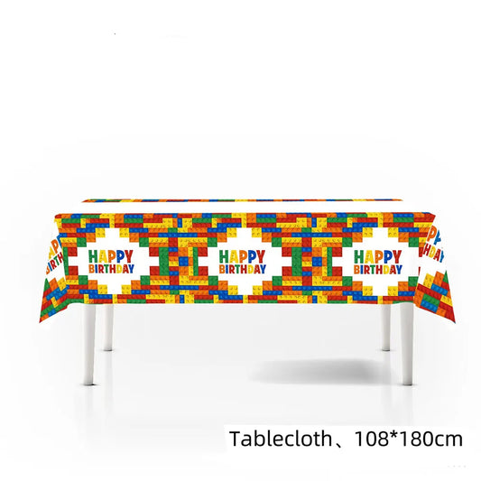 Building Block Birthday Party Decorations Colorful Blocks Disposable Paper Plate Napkin CupTablecloth Backdrop for Kids Supplies Good Vibrations