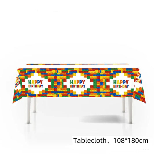 Building Block Birthday Party Decorations Colorful Blocks Disposable Paper Plate Napkin CupTablecloth Backdrop for Kids Supplies Good Vibrations