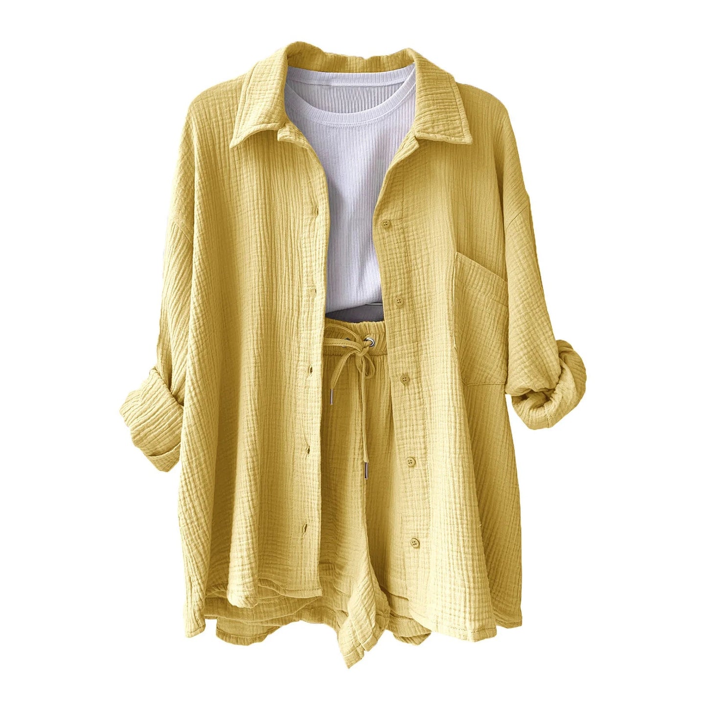 Women Summer Outfit Muslin Blouse Coat 2 Piece Clothing Women's Elegant Beach Holiday Women Set Female Coat Loose Suit Good Vibrations