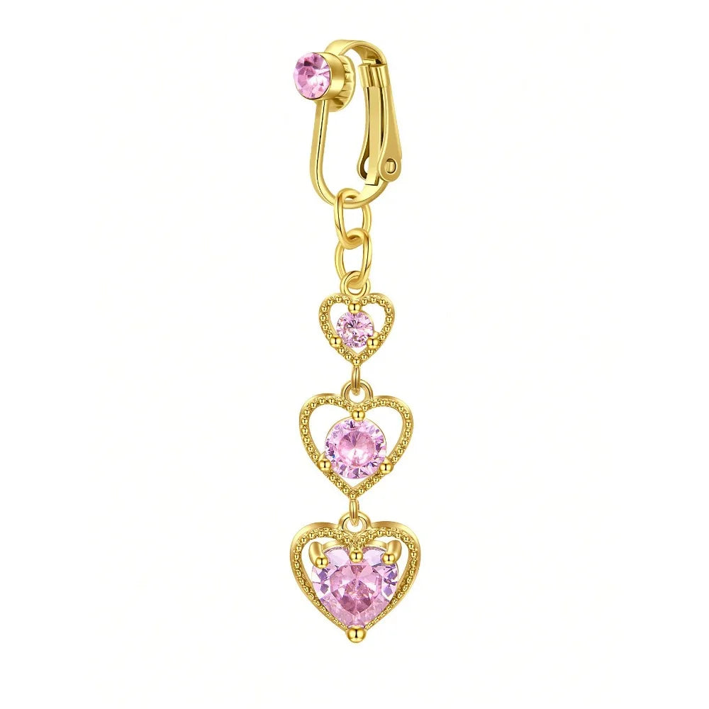 Fake Belly Ring Bell Button Rings Fake Belly Piercing Love Heart Butterfly Dangle Clip On Umbilical Navel Cartilage Earring Clip Good Vibrations Adult Super Store