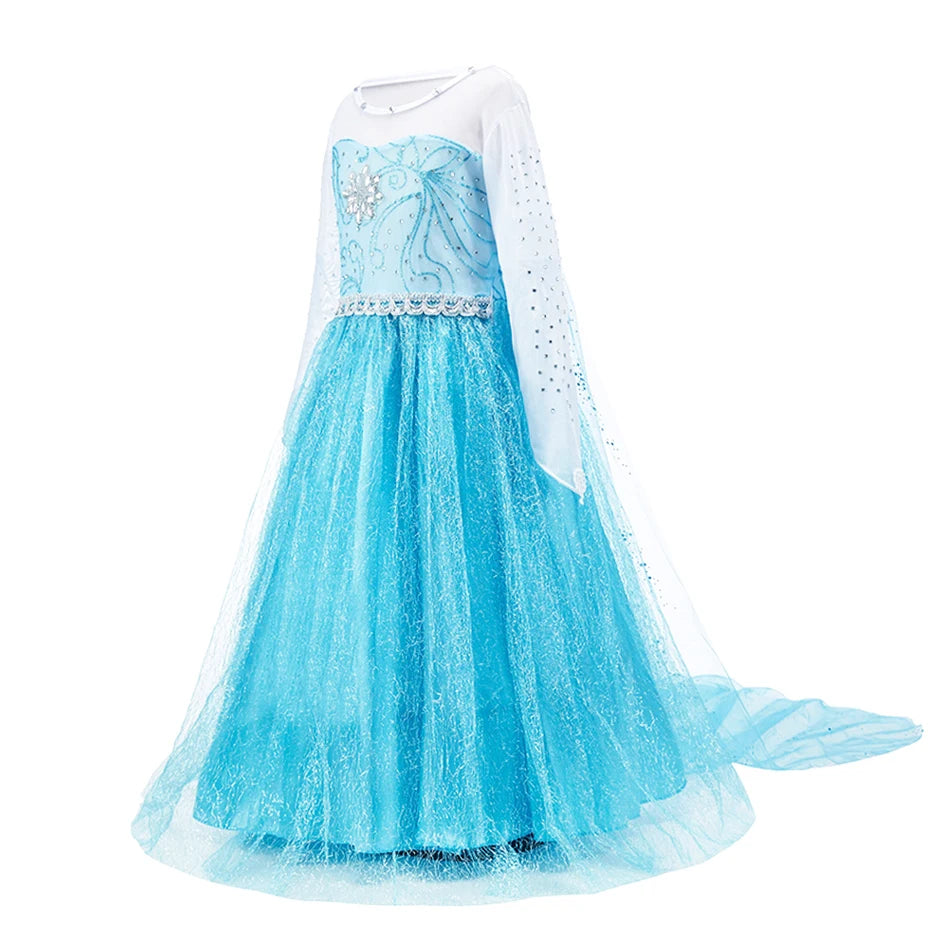 Disney Kids Princess Costume Elsa Anna Halloween Dress Girl Jasmine Moana Dinner Dress Rapunzel Mermaid Pageant Disguise 3-10Y Good Vibrations