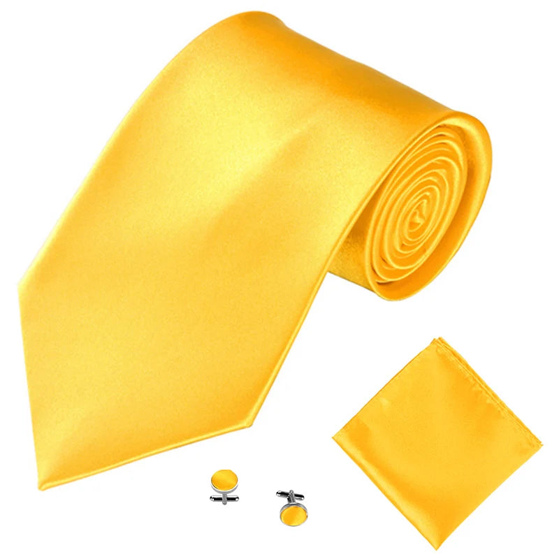 Fashion Men Women Tie Set 10CM 4'' Wedding Accessories Black White Red Blue Gray Yellow Pink Purple Cufflinks Hanky Necktie Sets Good Vibrations