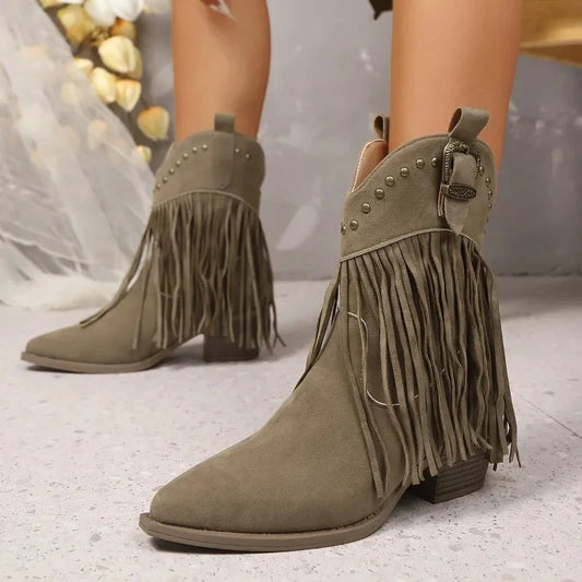 Short-thigh Boots Autumn New Pointed Toe Sleeve Metal Buckle Non-slip Wear-resistant Block Heel Shoes Good Vibrations