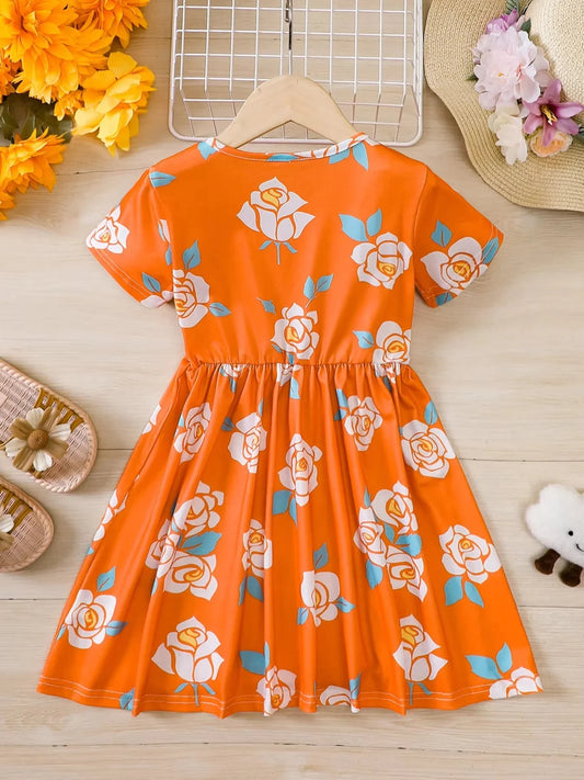 Girls' dress, children's clothing, summer casual dress, lightweight and breathable, suitable for girls aged 4 to 12. Good Vibrations