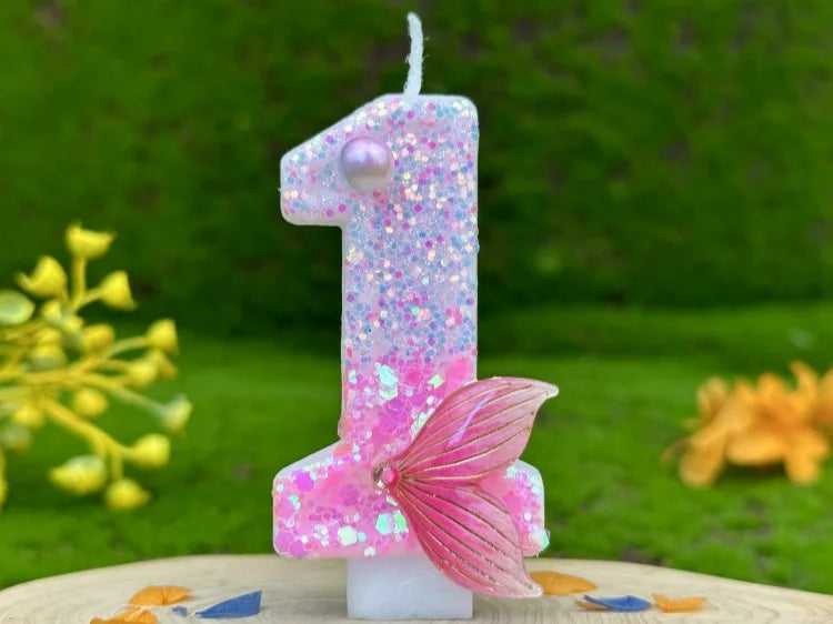 Digital Birthday Candles Party Decoration Birthday Pink Candles Sparkling Pink Beauty Fish Tail Wedding Boys Girls Gifts Number Good Vibrations