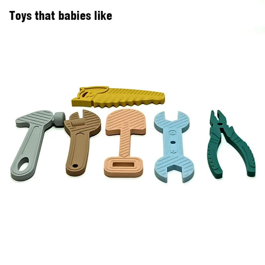 6/8pcs Hammer spanner pliers tool teether boilable soft silicone baby baby biting gum music teething stick anti-eating hand Good Vibrations