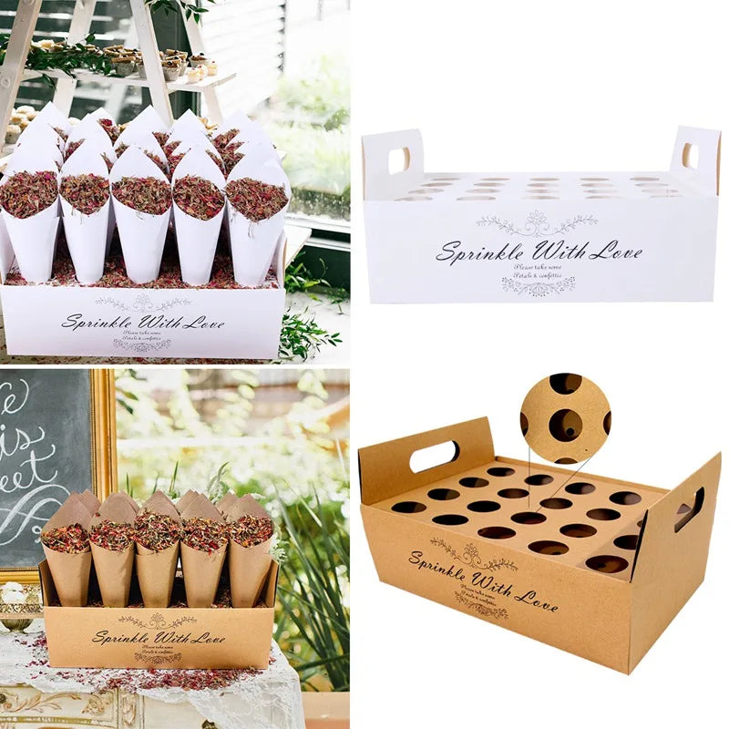 Kraft Paper Wedding Tray Confetti Cone Stand Box Tray Rustic Wedding Decoration Wedding Confetti Cones Wedding Cones  Set supply Good Vibrations