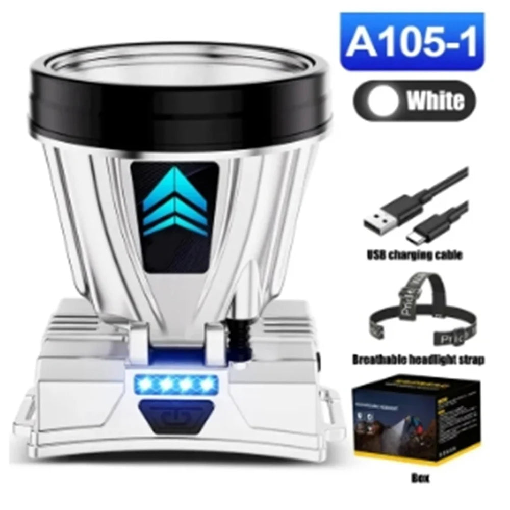1000m High-beam Headlight Flashlight Headlamp rechargeabl waterproof Emergency Cycling Camping Good Vibrations