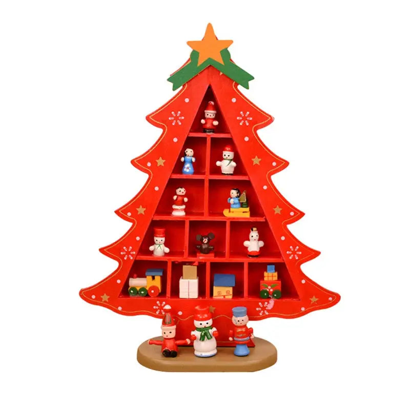 1PC Wooden Christmas Tree Creative Scene Layout Ornaments 3D Red Xmas Table Desktop Decoration Christmas Supplies Good Vibrations