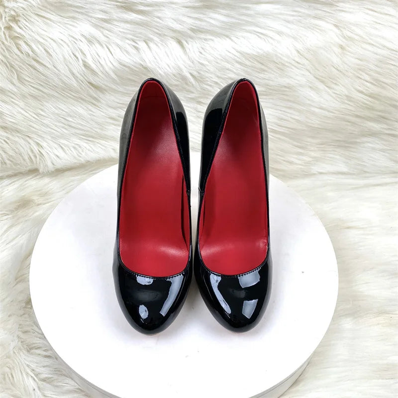 10CM 12CM Woman Stiletto Heels Fashion Round Toe Leather Women Shoes Spring Autumn Black Super High Heel Work Shoes Female Pumps Good Vibrations