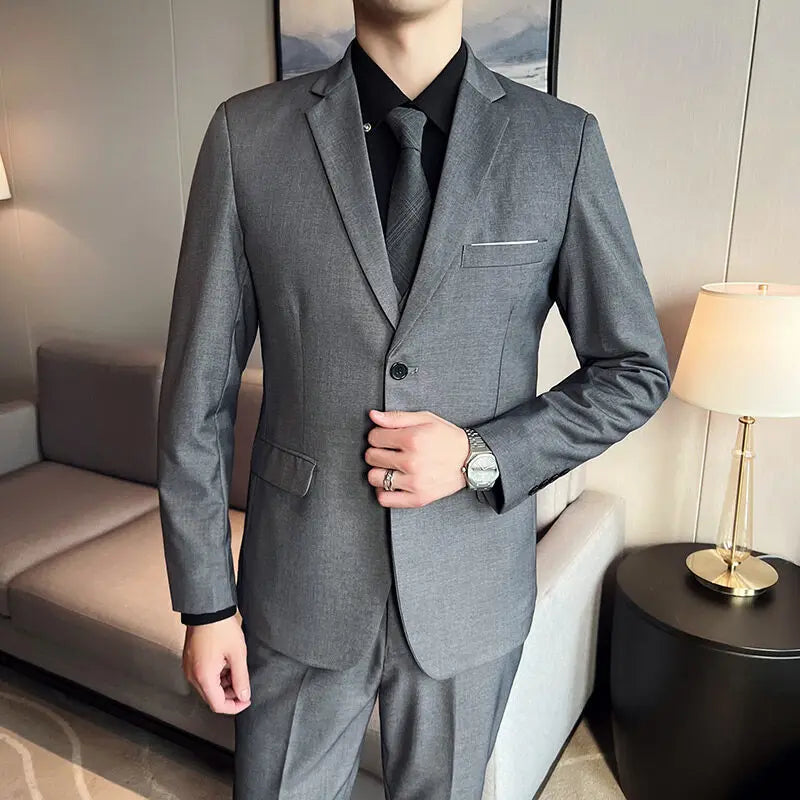 Suit (suit +Vest+Pants) Formal Business Men Four Seasons Professional Fashion Gentleman Solid Color Outdoor British Style Suit