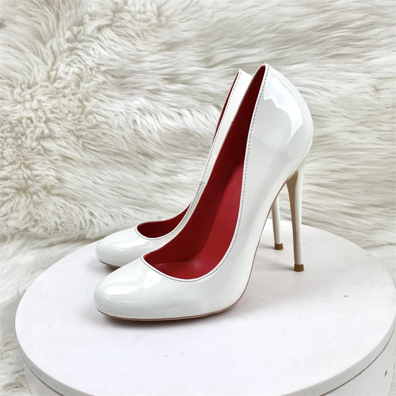 10CM 12CM Woman Stiletto Heels Fashion Round Toe Leather Women Shoes Spring Autumn Black Super High Heel Work Shoes Female Pumps Good Vibrations