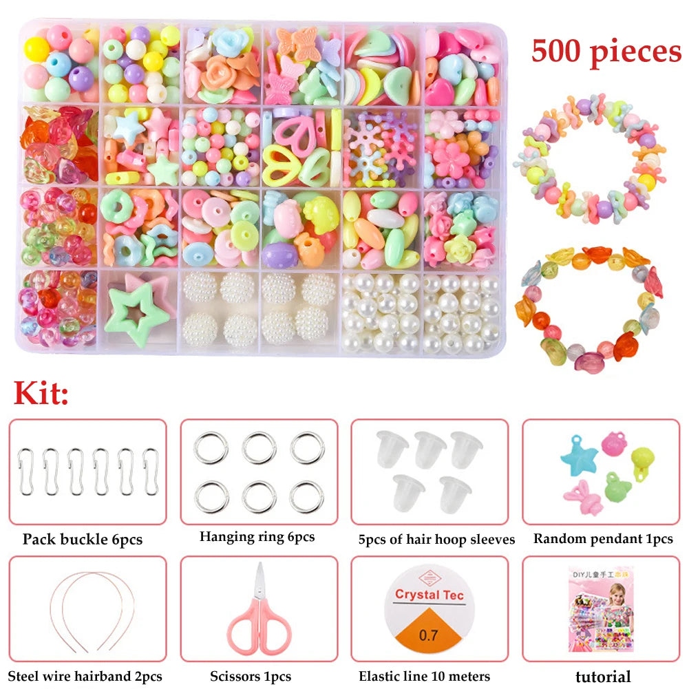 500pcs DIY Handmade Beaded Children's Toy Creative Loose Spacer Beads Crafts Making Bracelet Necklace Jewelry Kit Girl Toy Gift Good Vibrations