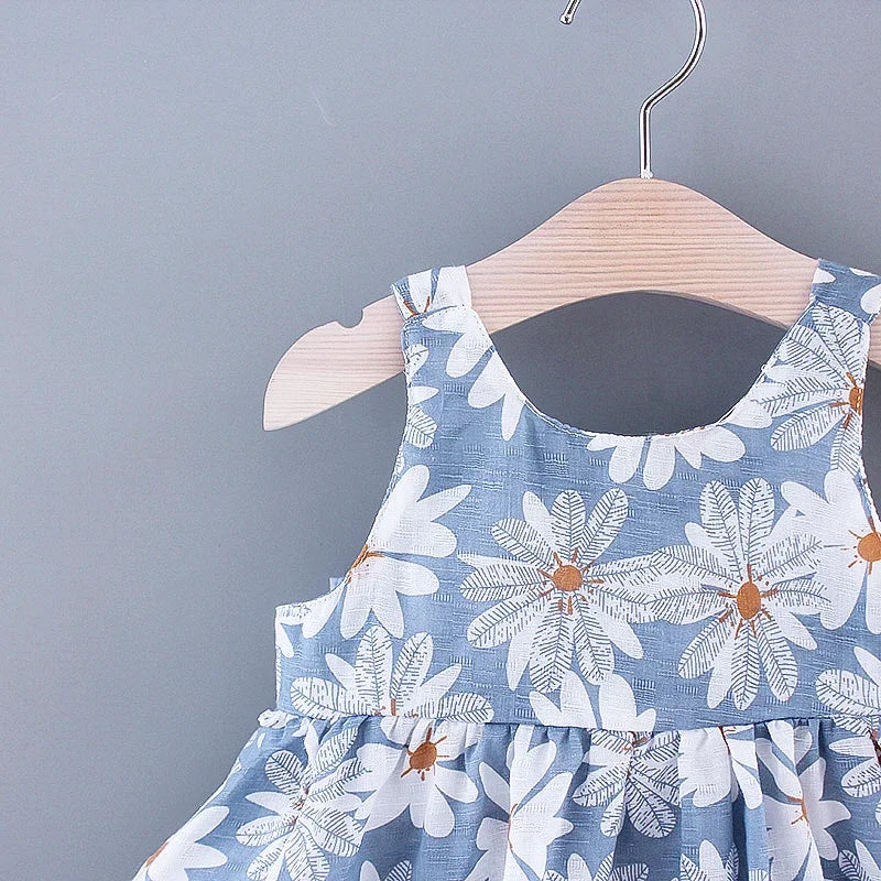 (Girls 0-3 Years Old) Summer New Girls Dress Floral Print Little Fresh Everyday Sweet Princess Dress with Bow Good Vibrations