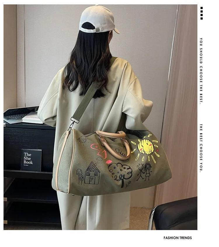 Large Capacity Travel Bag Women Duffle Carry on Luggage Bag Graffiti Personality Weekend Tote Bags For Gym Fitness Good Vibrations