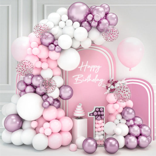 Pink White Balloon Garland Arch Kit Wedding Birthday Party Decorarion Kids Girl Baby Shower Party Supplies Confetti Latex Ballon Good Vibrations