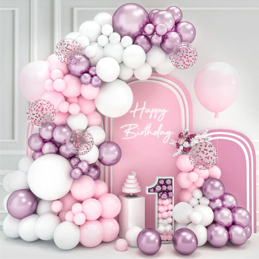 Pink White Balloon Garland Arch Kit Wedding Birthday Party Decorarion Kids Girl Baby Shower Party Supplies Confetti Latex Ballon Good Vibrations