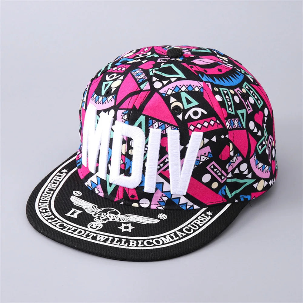 Floral Hip-hop Baseball Cap Boys Girls Embroidered Letters Flat Brim Sunshade Cap Street Hats For Parent-child Good Vibrations