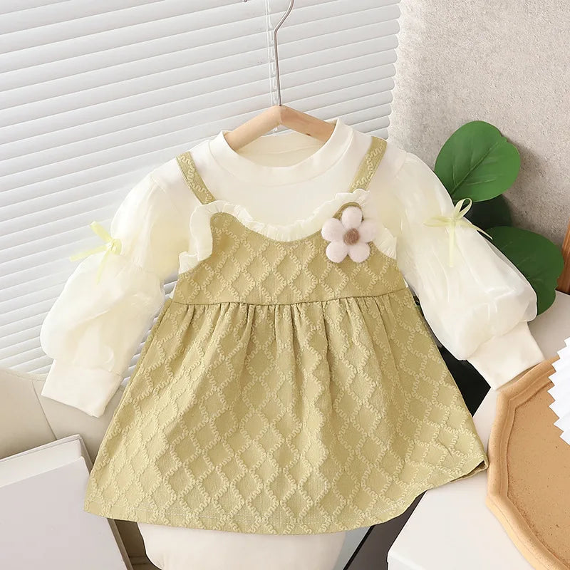 Baby Girls Dress Sweet Pink Bow Dress For Girls Long Puff Sleeve Flower Princess Dresses Spring Autumn Children's Clothing Good Vibrations