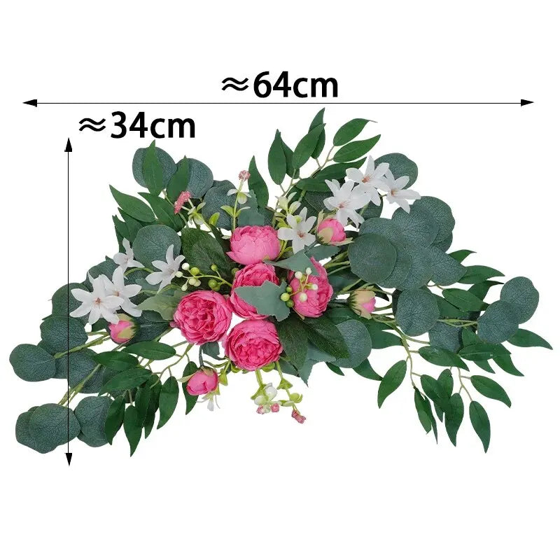 Artificial Wedding Arch Flowers Boho Red Rose Eucalyptus Garland Drapes Home Decoration Wedding Decorations Welcome Sign Good Vibrations