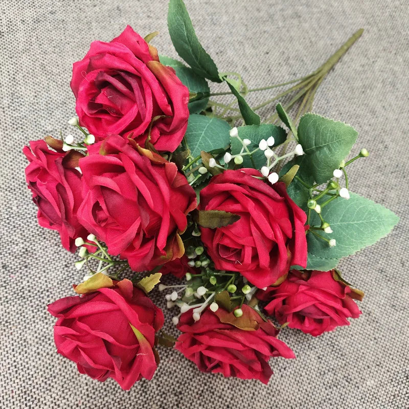 Wedding Decor Rose red wine red artificial rose flower row road guide Hydrangea flower silk flower dropshipping Good Vibrations
